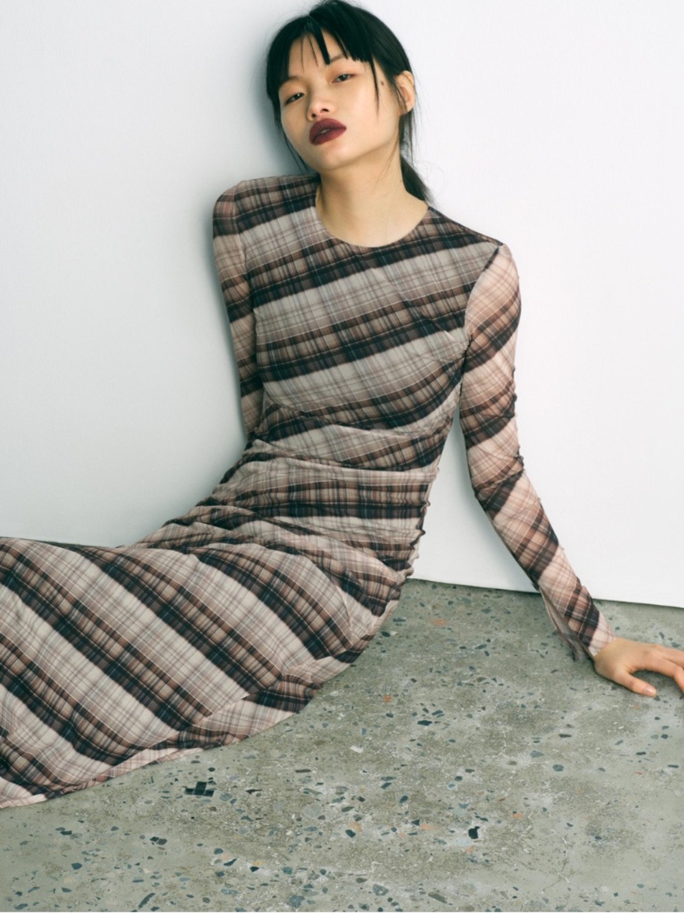 Zara NWT Plaid Mesh Maxi Dress Long Sleeve Sheer Check Dress Medium 5039/283 - Picture 5 of 6